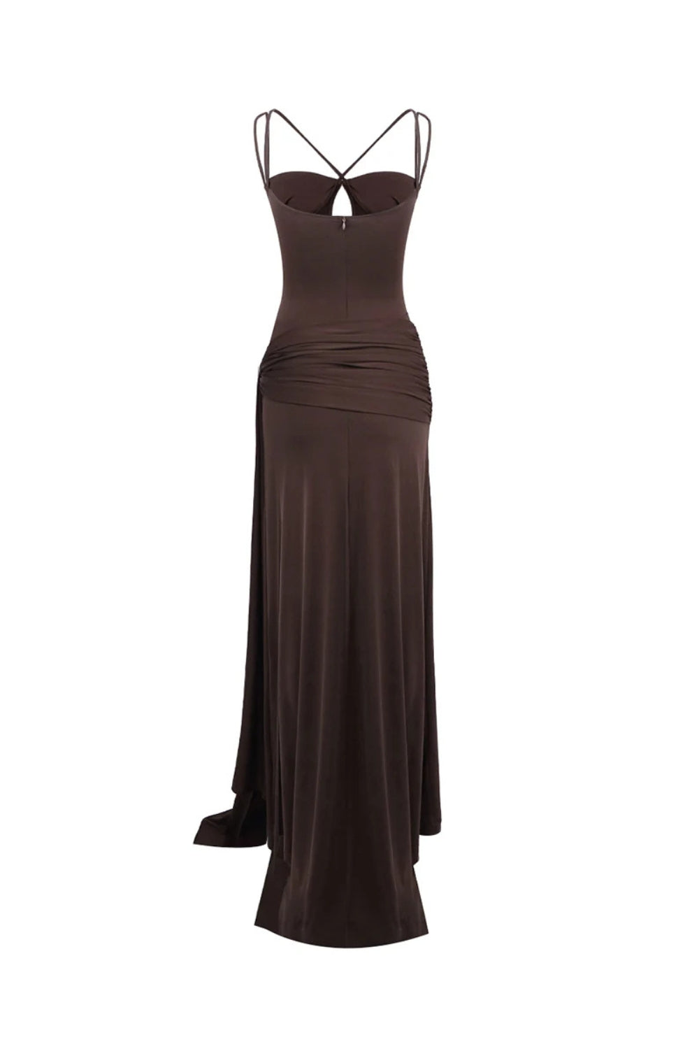 Flowering Girl Women Pleated Strappy Draped Slit Maxi Dress In Brown