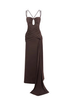 Flowering Girl Women Pleated Strappy Draped Slit Maxi Dress In Brown
