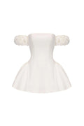 sherry Flower strapless puffy mini dress in white