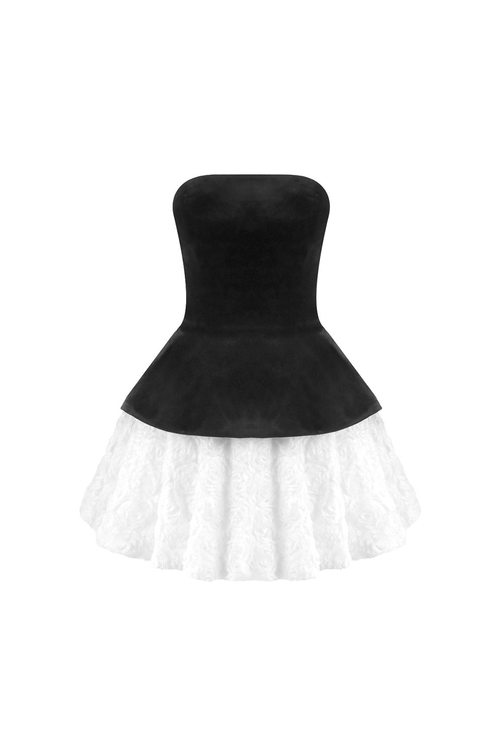 Flowering Girl Women Petal-Layered Velvet Top Mini Skirt Suit Without Glove - Black/White