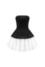 Flowering Girl Women Petal-Layered Velvet Top Mini Skirt Suit Without Glove - Black/White