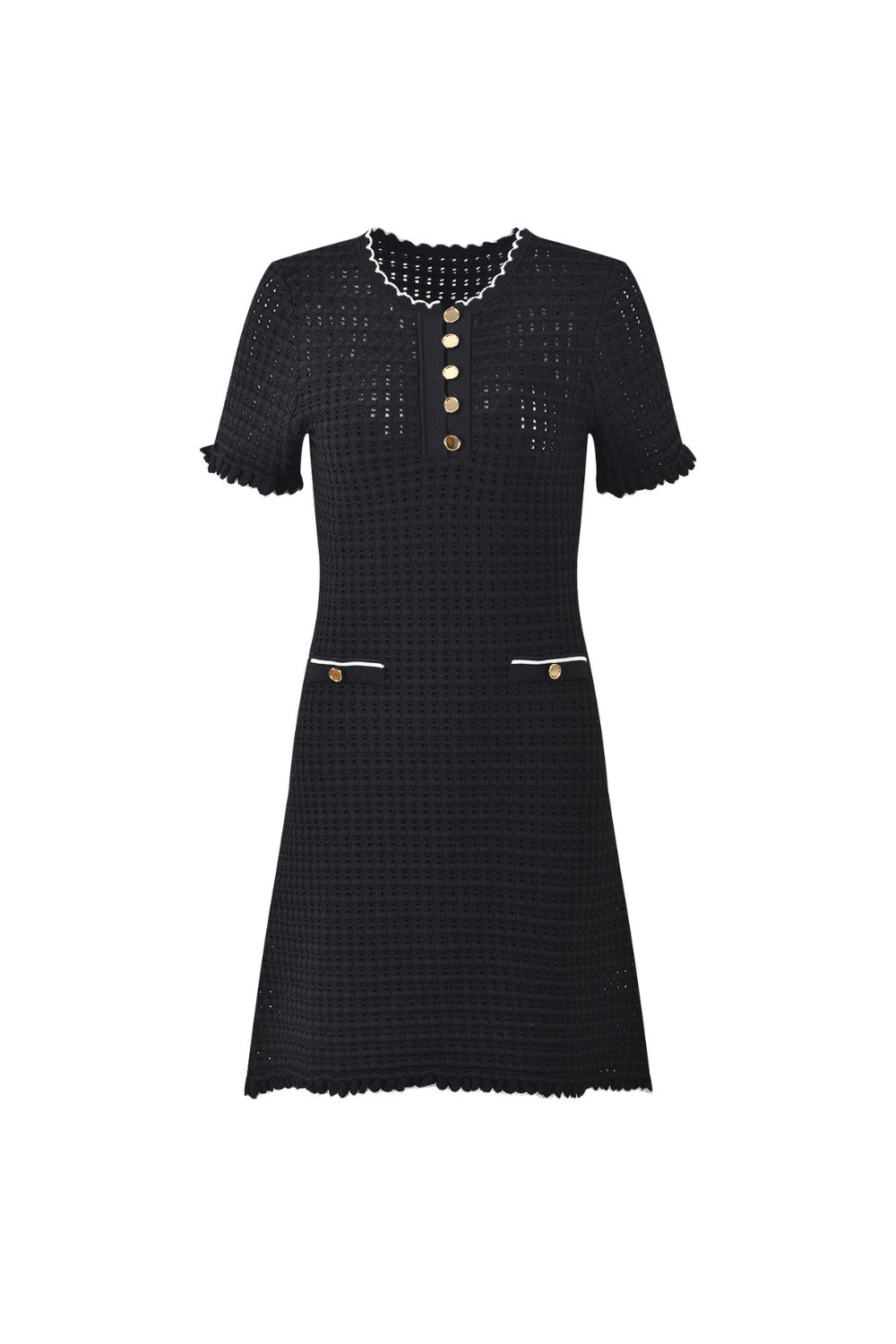 Flowering Girl Women Simona Hollow Knit Mini Dress In Black