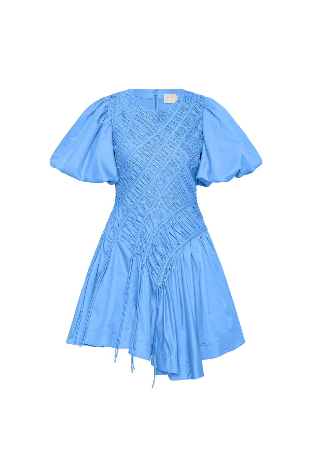 Flowering Girl Women Eudora Asymmetric Pleated Puff Sleeve Mini Dress In Mist Blue