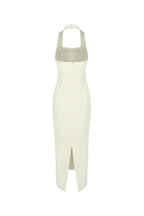 Almond Woven Halter Button Maxi Dress