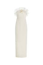 Flowering Girl Women Ruffled Silk Strapless Midi Dress In Beige