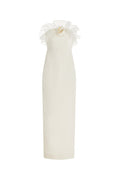 Ruffled Silk strapless Midi Dress in beige