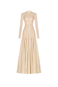 anila Beige mesh long sleeve slim maxi dress