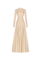 anila Beige mesh long sleeve slim maxi dress