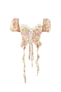 pink Tie-Drape Chiffon Shirt with Ruffled Puff Sleeves