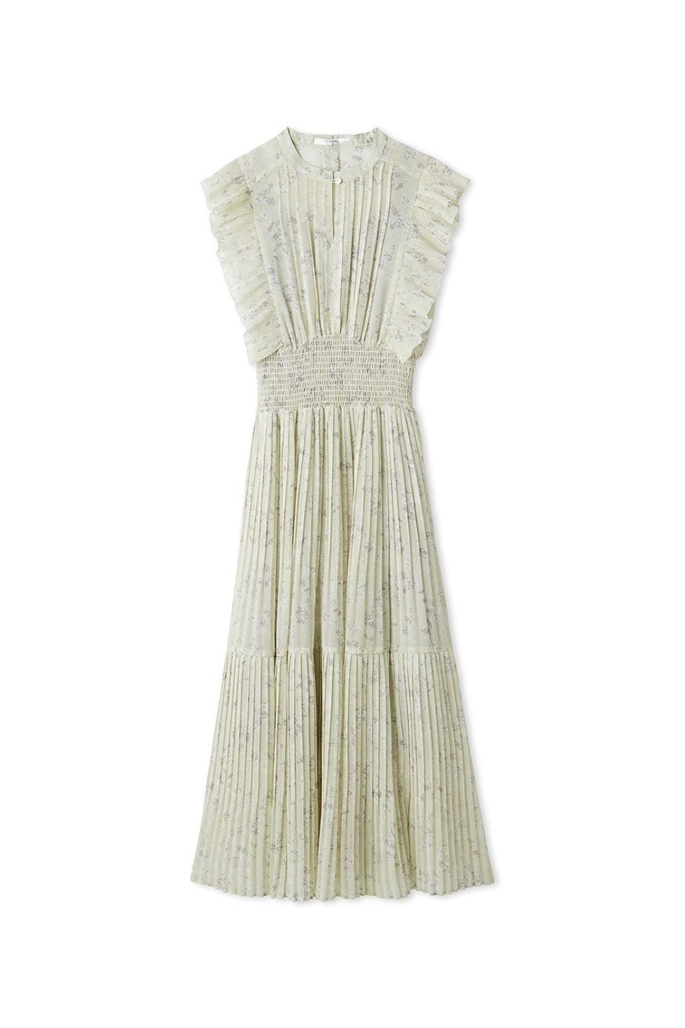 Audrey Sleeveless Pleated Floral Midi Dress In Mint Green