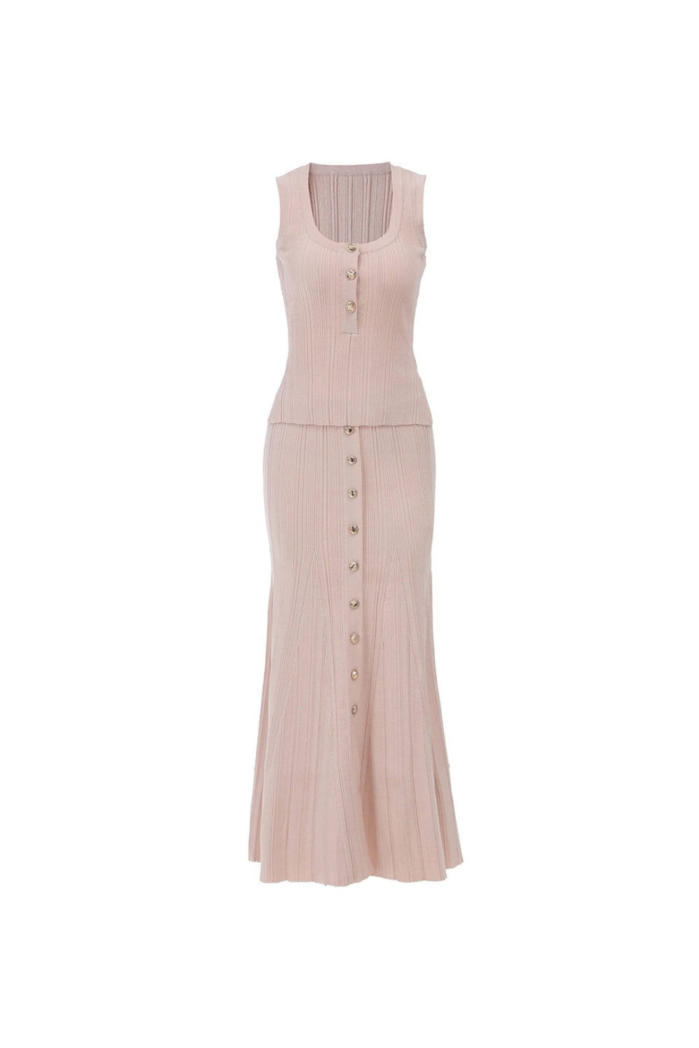 Eartha Sleeveless Knitted Dress Top Skirt Set In Apricot
