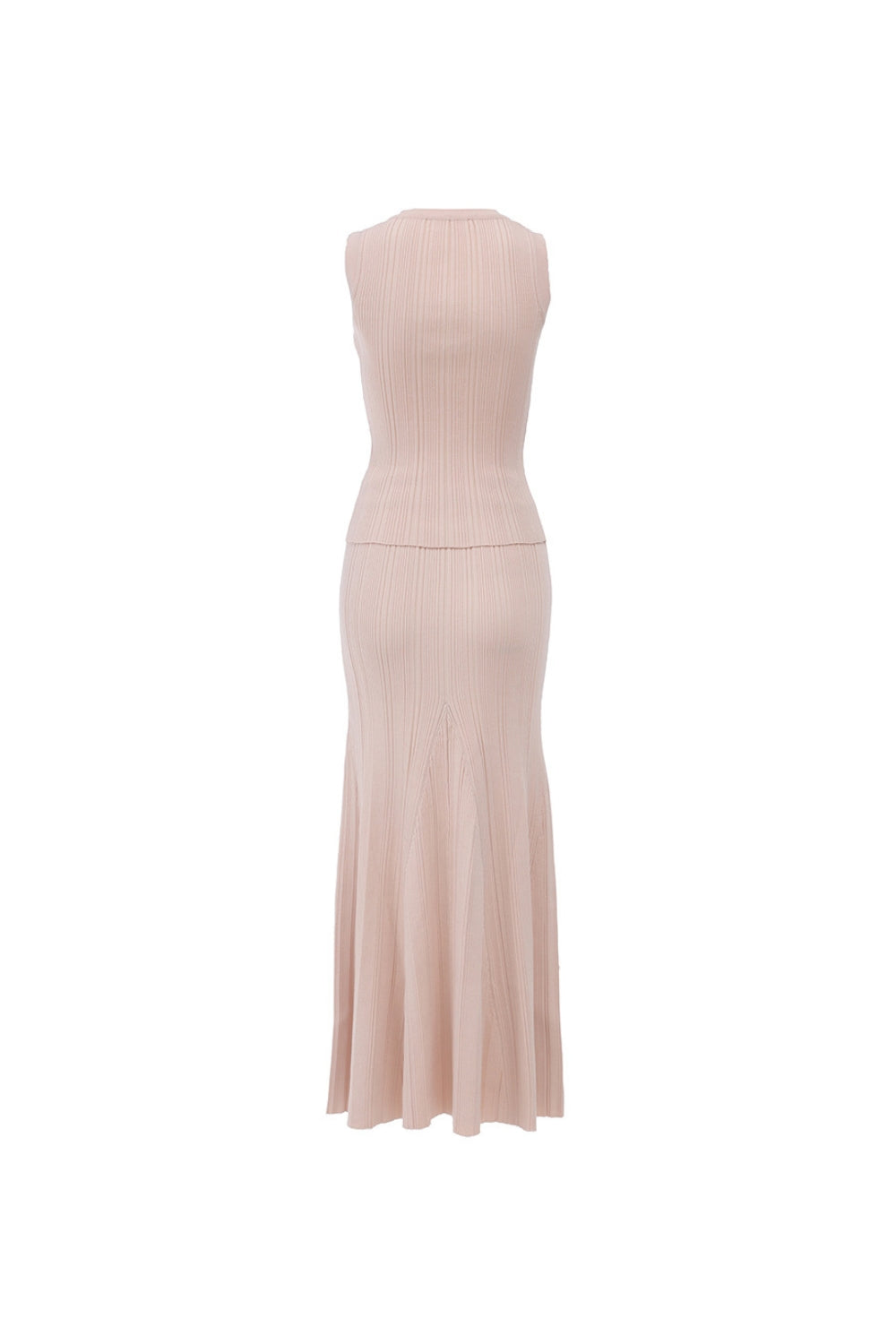 Eartha Sleeveless Knitted Dress Top Skirt Set In Apricot