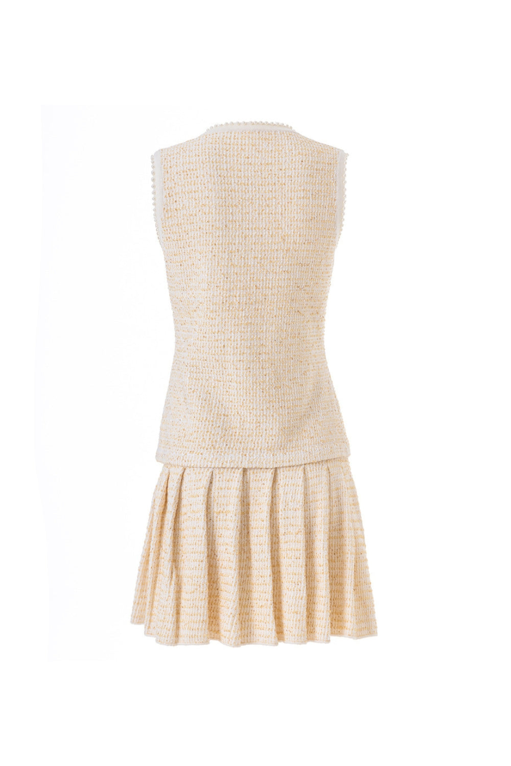 Flowering Girl Women Celeste Tweed Button-Front Vest Pleated Skirt Set In Apricot