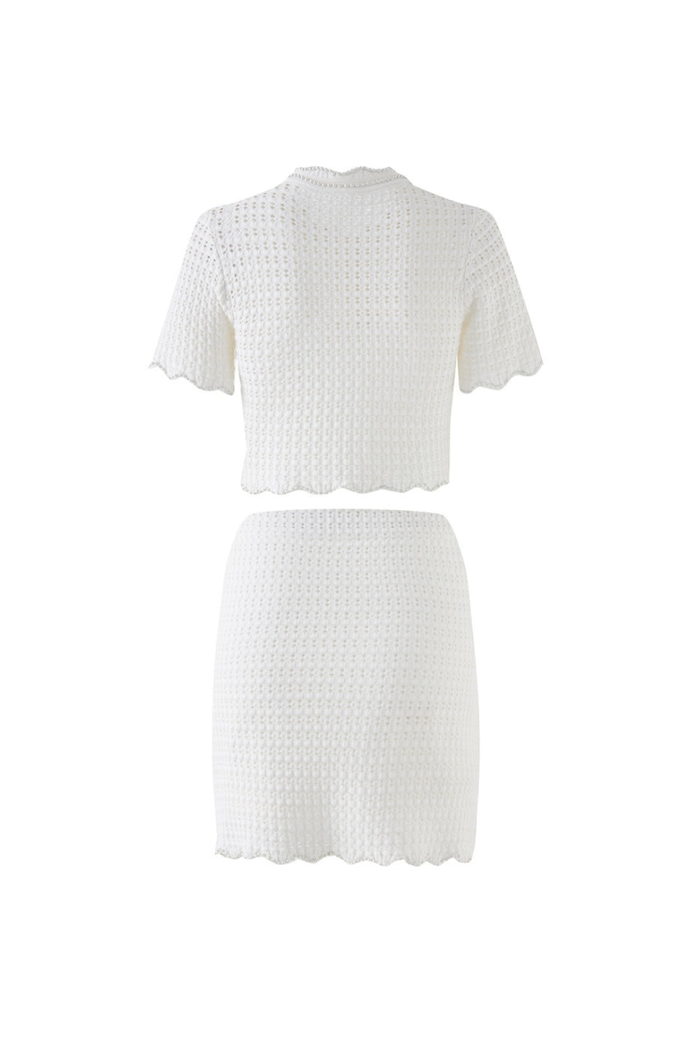 angela ruffle trim Pearl beaded knit sweater