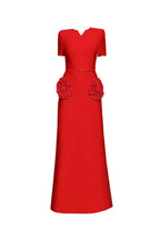 Flowering Girl Women 3d Flower Embellished Slim Maxi Dress In Red