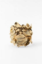 Flowering Girl Women 3D Textured Floral Wide Open Cuff Gold Bangle