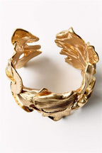 Flowering Girl Women 3D Textured Floral Wide Open Cuff Gold Bangle