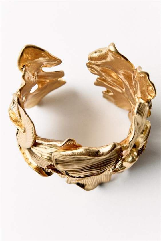 Flowering Girl Women 3D Textured Floral Wide Open Cuff Gold Bangle