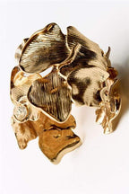 Flowering Girl Women 3D Textured Floral Wide Open Cuff Gold Bangle