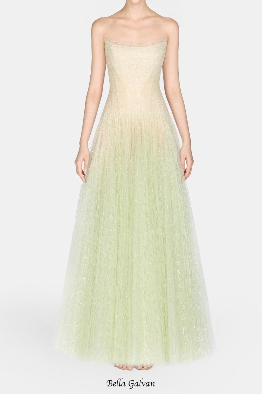 carol Draped Lace Maxi Dress in Mint