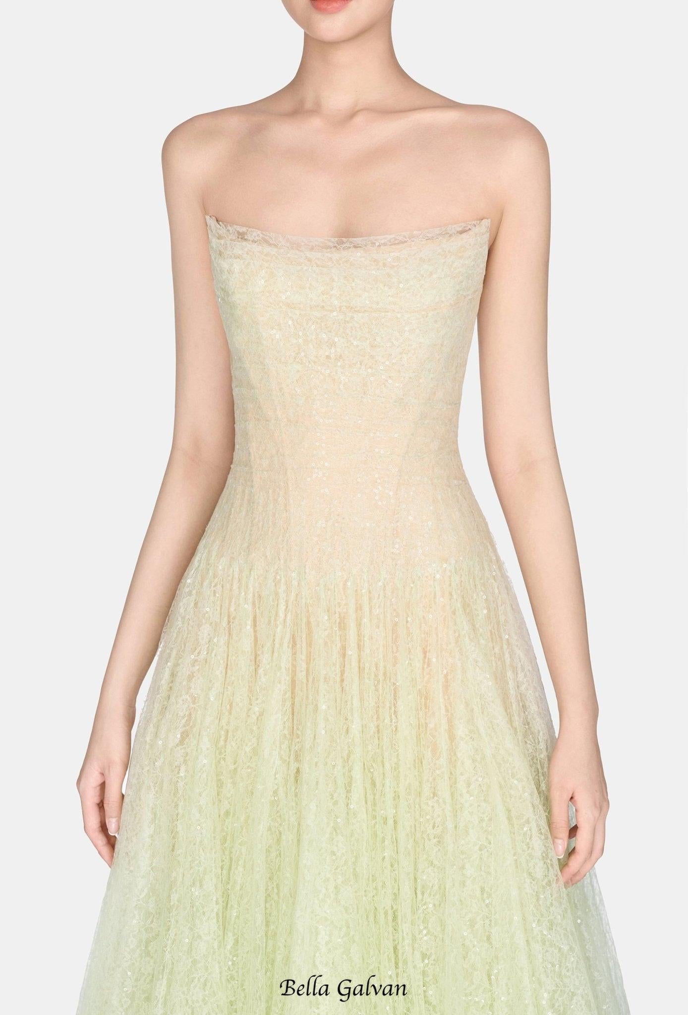 carol Draped Lace Maxi Dress in Mint
