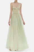 monica mint draped tulle fishbone maxi dress