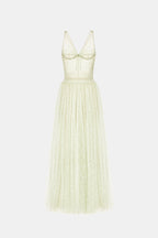 monica mint draped tulle fishbone maxi dress