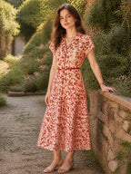 Flowering Girl Women quanna Daily V-Neck Printed Chiffon Dress