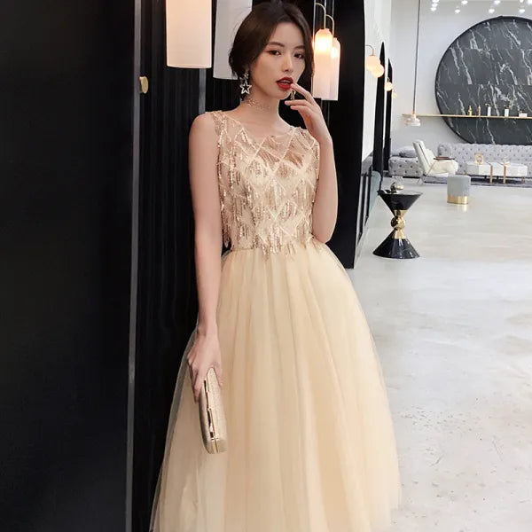 Flowering Girl Women Gold Sequin Homcoming Dress