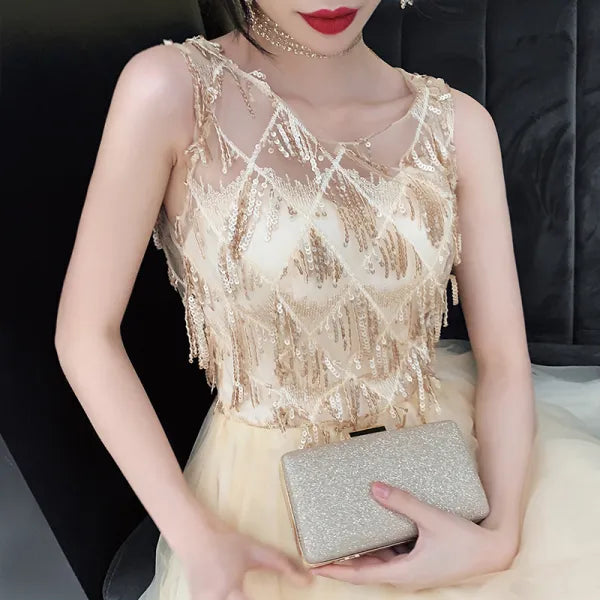 Flowering Girl Women Gold Sequin Homcoming Dress