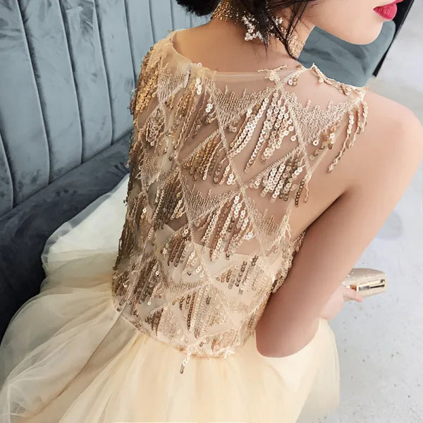 Flowering Girl Women Gold Sequin Homcoming Dress