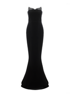 ellen high slit velvet strapless maxi dress in black