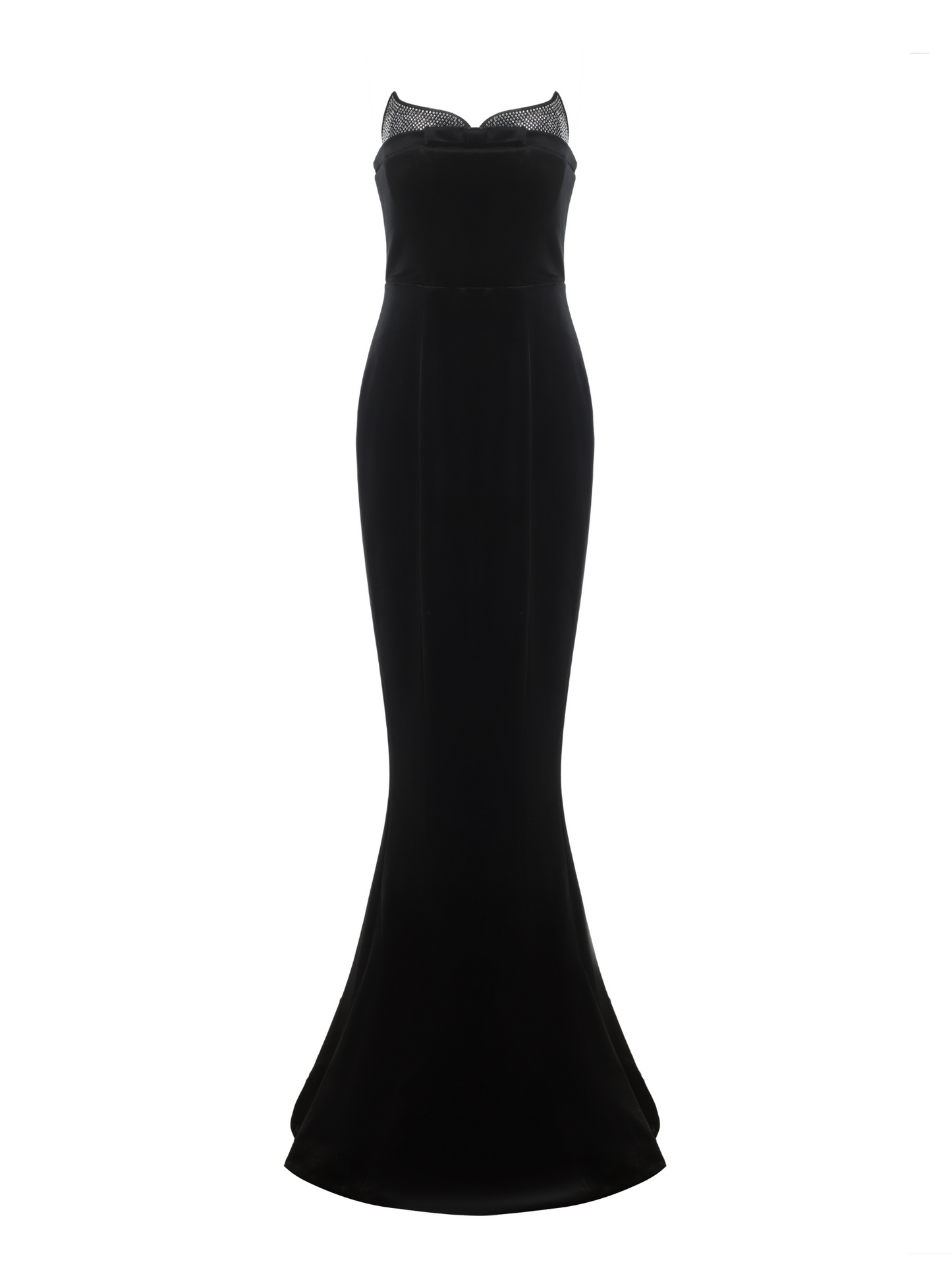 ellen high slit velvet strapless maxi dress in black