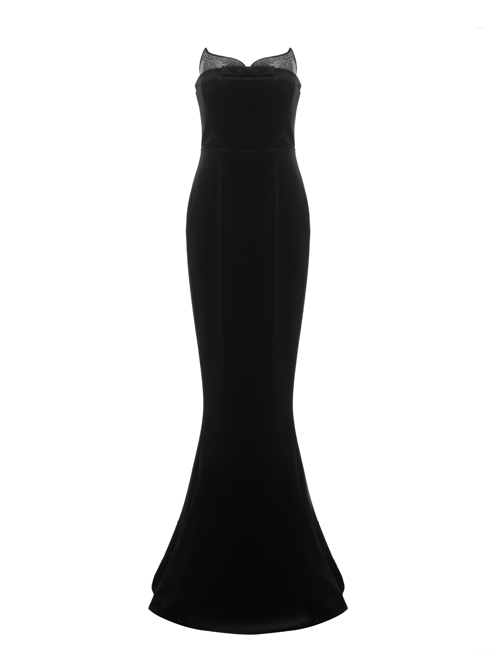 ellen high slit velvet strapless maxi dress in black
