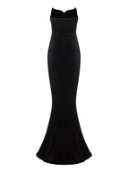 ellen high slit velvet strapless maxi dress in black