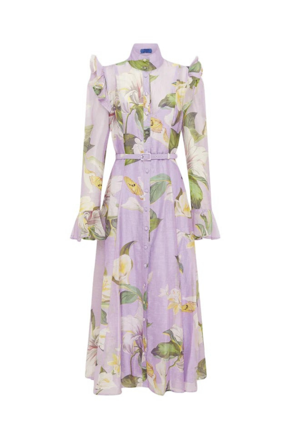 Winni Lily Blossom Print Lilac Butterfly Sleeve Midi Dress