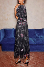 Flowering Girl Women doreen Floral Embroidered Sequins Maxi Dress - black
