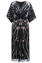 Flowering Girl Women doreen Floral Embroidered Sequins Maxi Dress - black