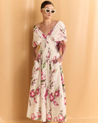 Flowering Girl Women Sonya Pleated Floral Print Maxi Dress in white