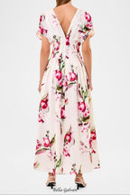Flowering Girl Women Sonya Pleated Floral Print Maxi Dress in white