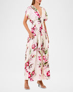 Flowering Girl Women Sonya Pleated Floral Print Maxi Dress in white