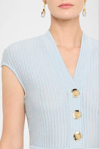 Short-Sleeve Flechage Knit Flare Mini Dress in blue