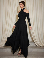monica Cross Shoulder High Neck Maxi Dress in black