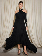 monica Cross Shoulder High Neck Maxi Dress in black