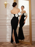 eleanore black Haute Ribbon-Corset White flower Maxi Dress