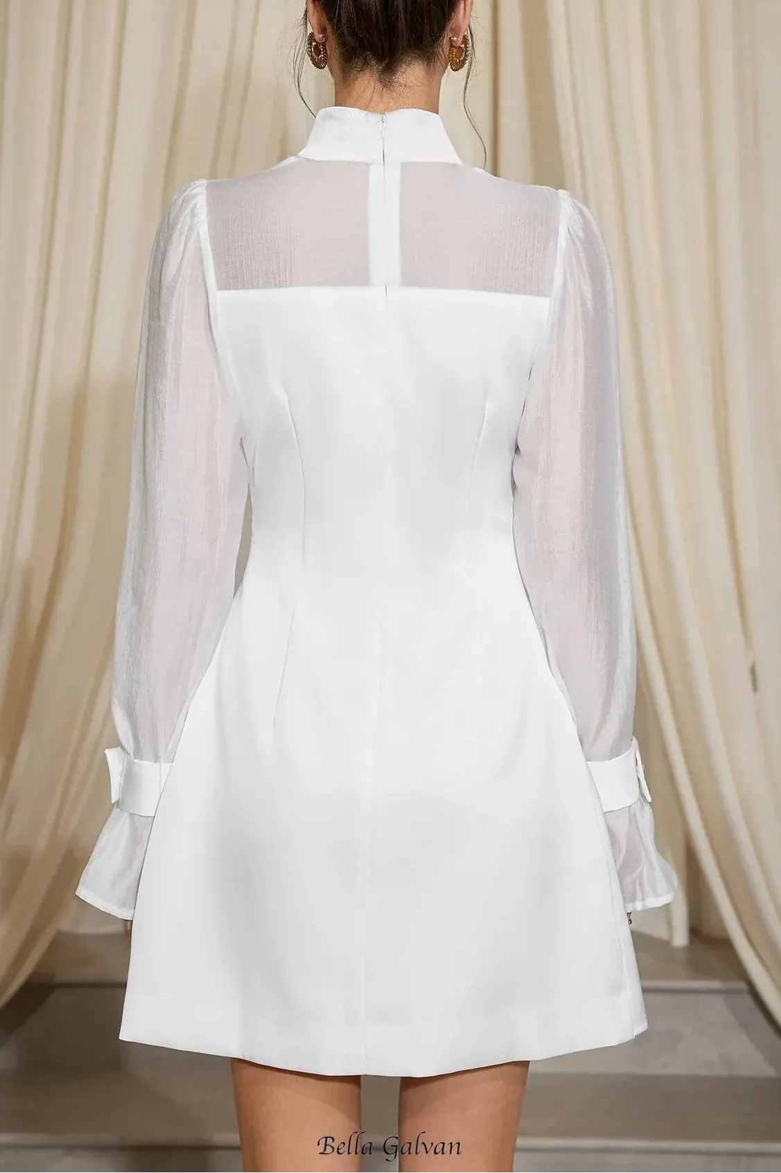 Flowering Girl Women sabrina High Neck Mesh Patchwork Mini Dress in white