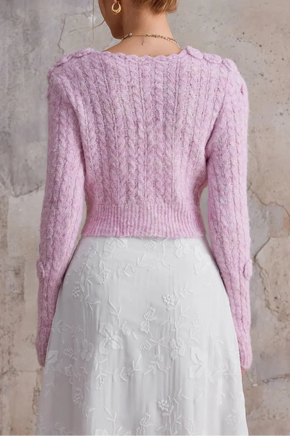 anna Pink 3d flower V-neck sweater