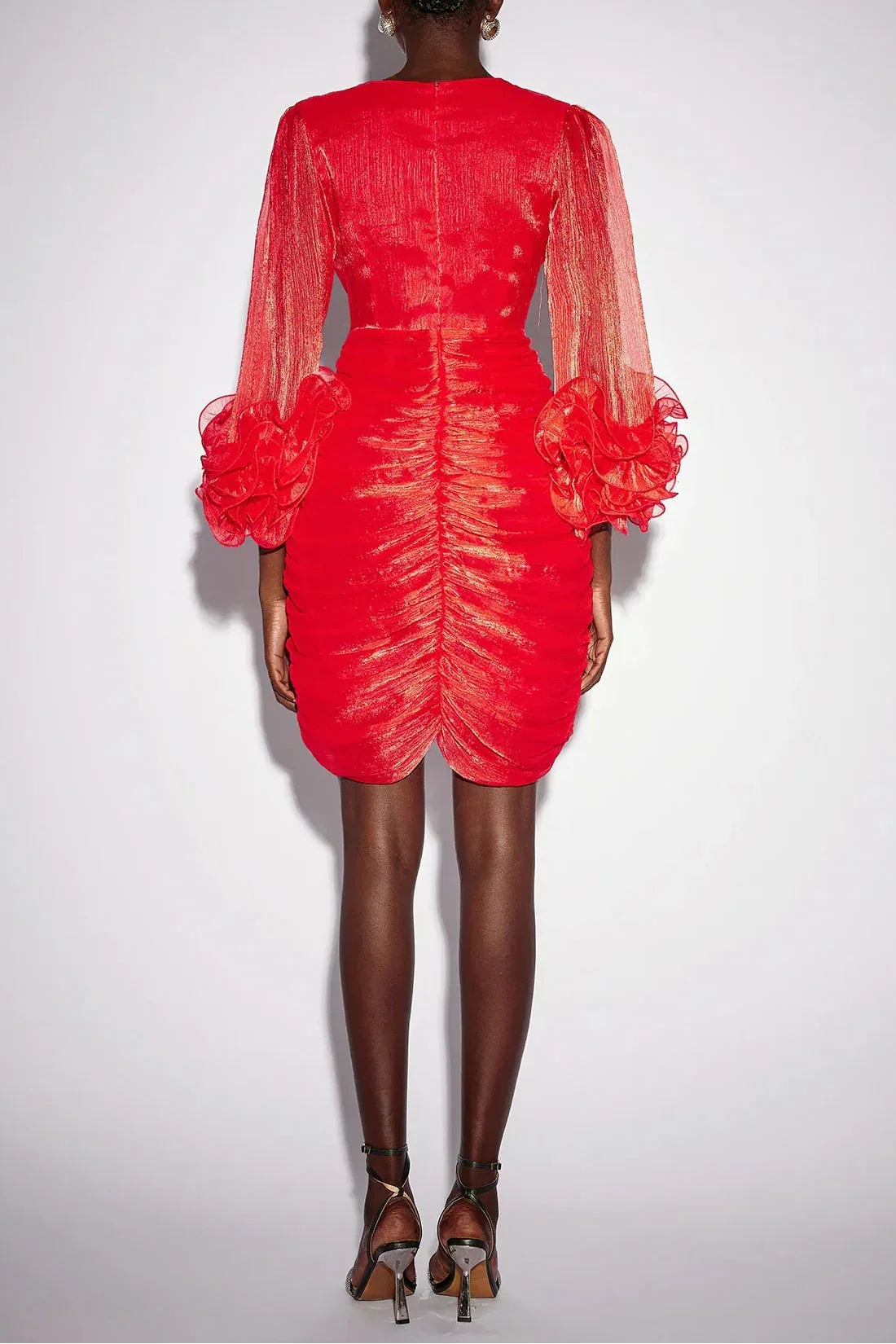 apphia Ruched Mesh Bodycon Mini Dress in red