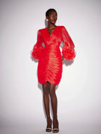 Flowering Girl Women apphia Ruched Mesh Bodycon Mini Dress in red