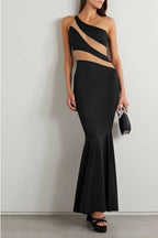 Snake One-Shoulder Mesh-Paneled Stretch-Jersey Gown